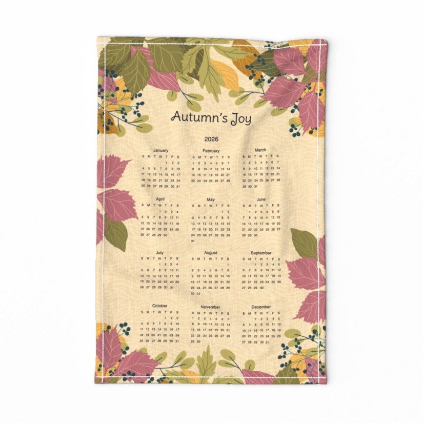 Autumn All Year Long Autumn Joy Tea Towel for Spoonflower by Sheri42