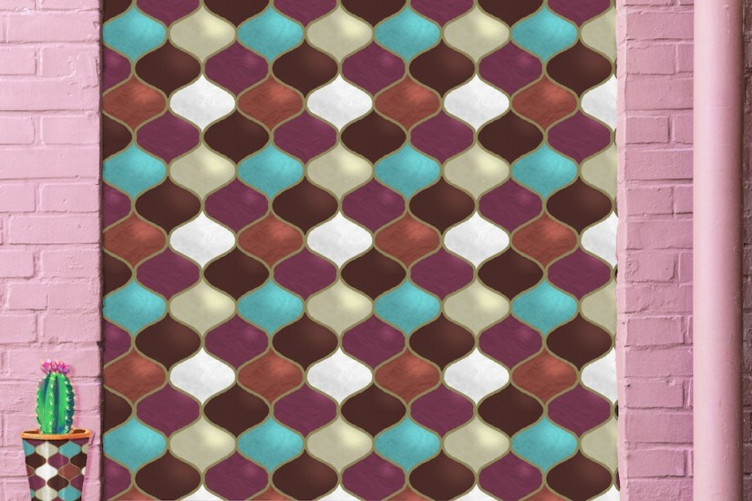 Stone Flow Shine Pink Wall and Plant MockUP by Sheri42