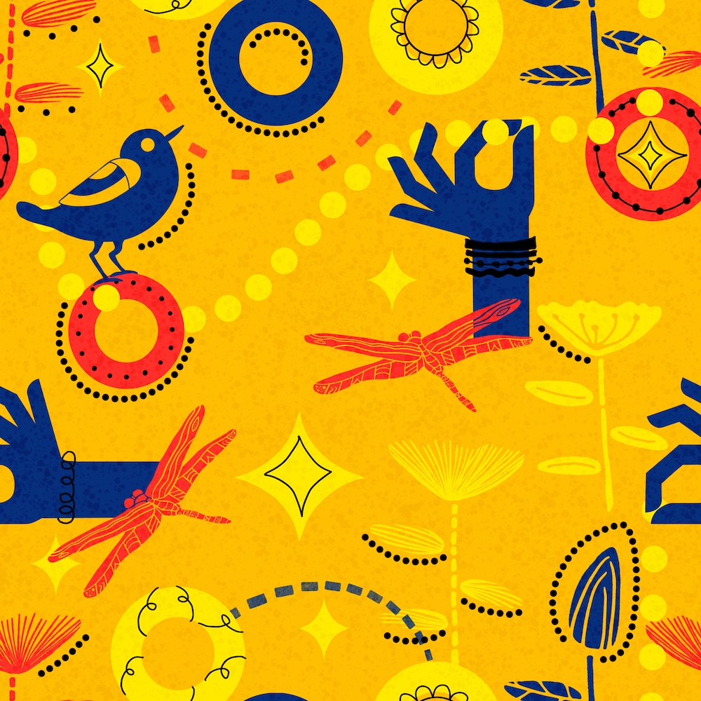 unmatchy style illustration: retro Thrift Store design by Sheri42 in yellows, red, blue; revised to midcentury