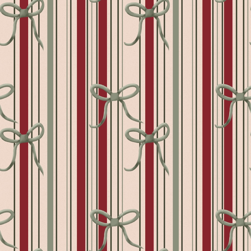 pattern of stripes and bows in red, tan, green by Sheri42