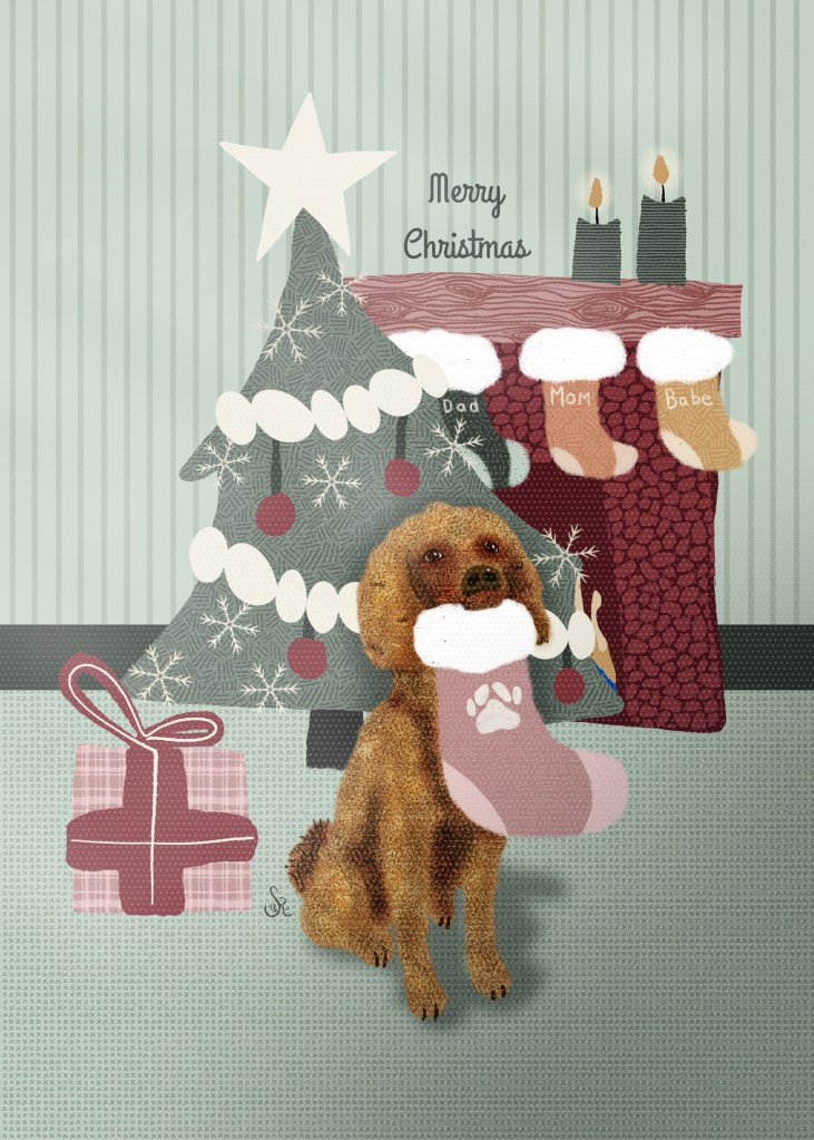 Merry Christmas pup holds his own stocking by Sheri42