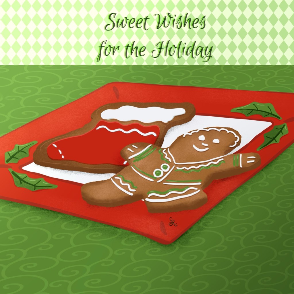 gingerbread cookies illustration [stocking and gingerbread man on plate] by Sheri42