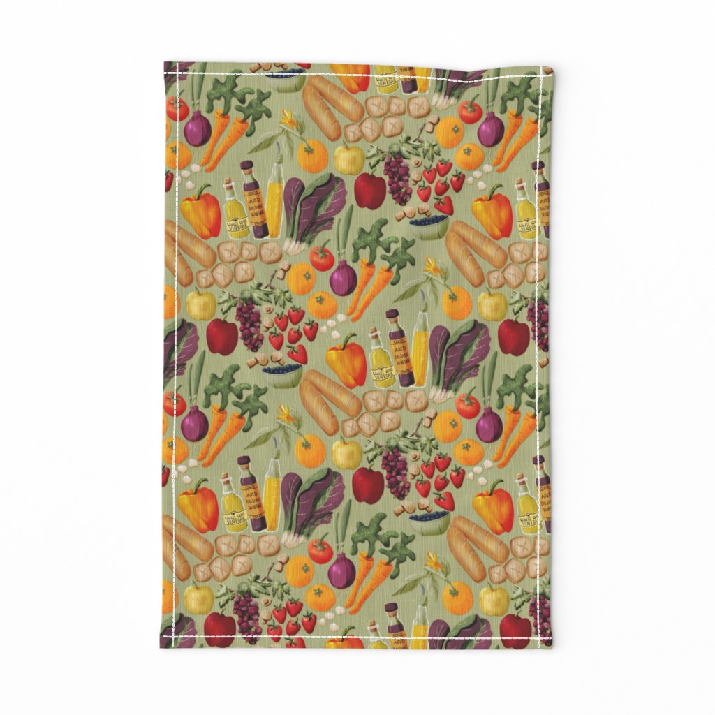 Farmers Market light olive tea towel by Sheri42