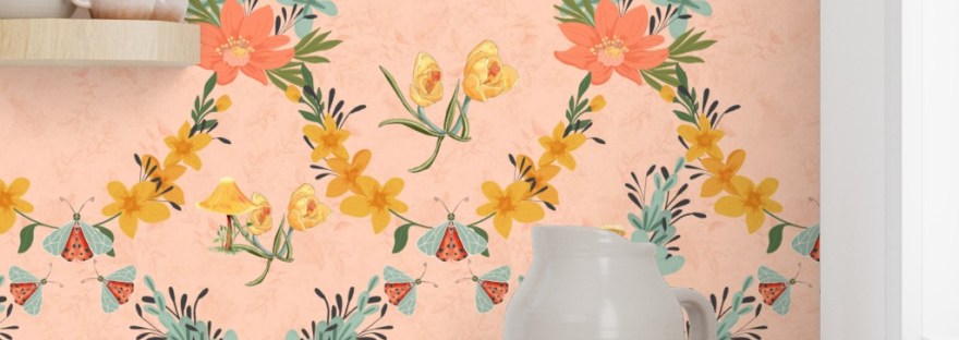 Forest Botanicals Wildflowers Fungi Garden large wallpaper by Sheri42