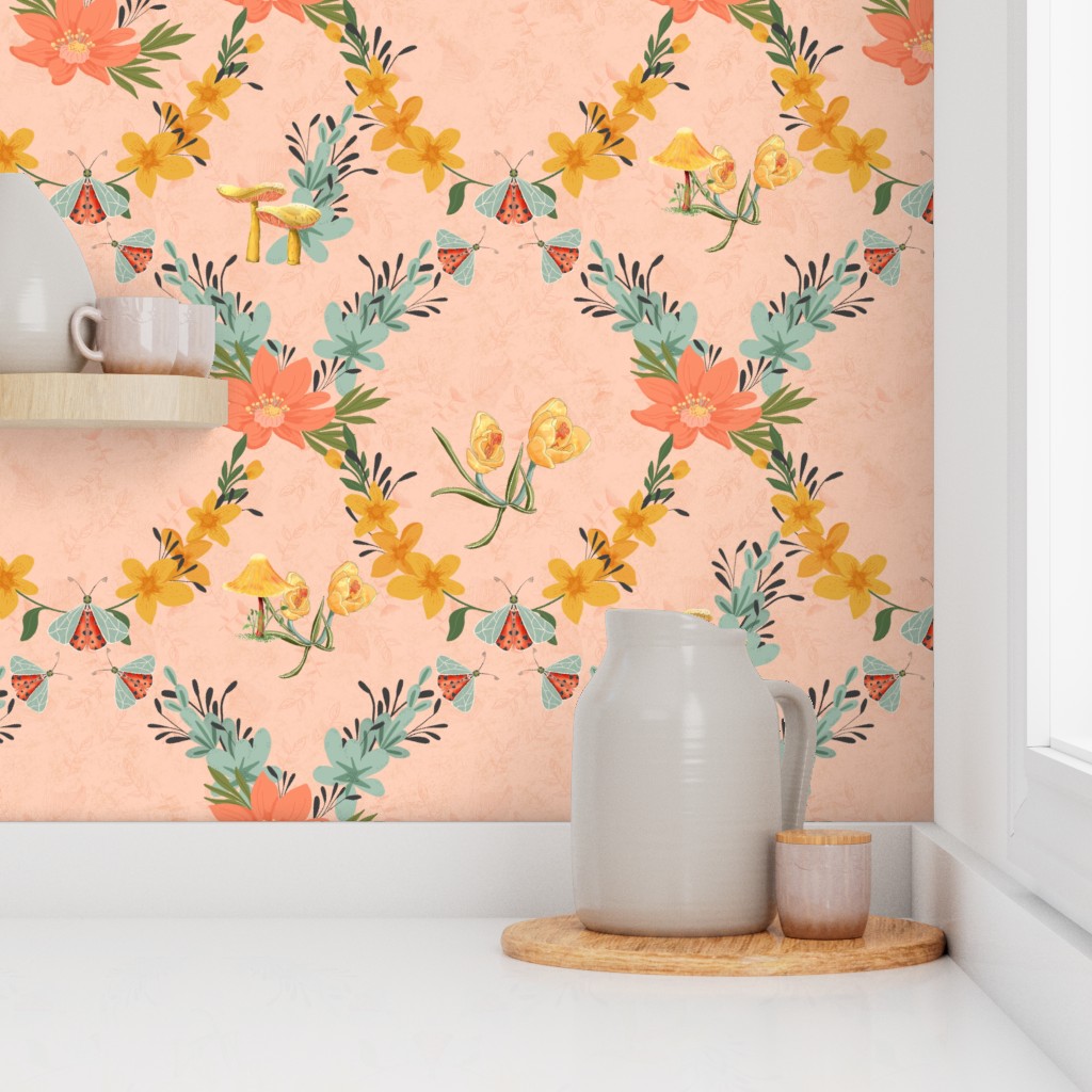 Forest Botanicals Wildflowers Fungi Garden large wallpaper by Sheri42
