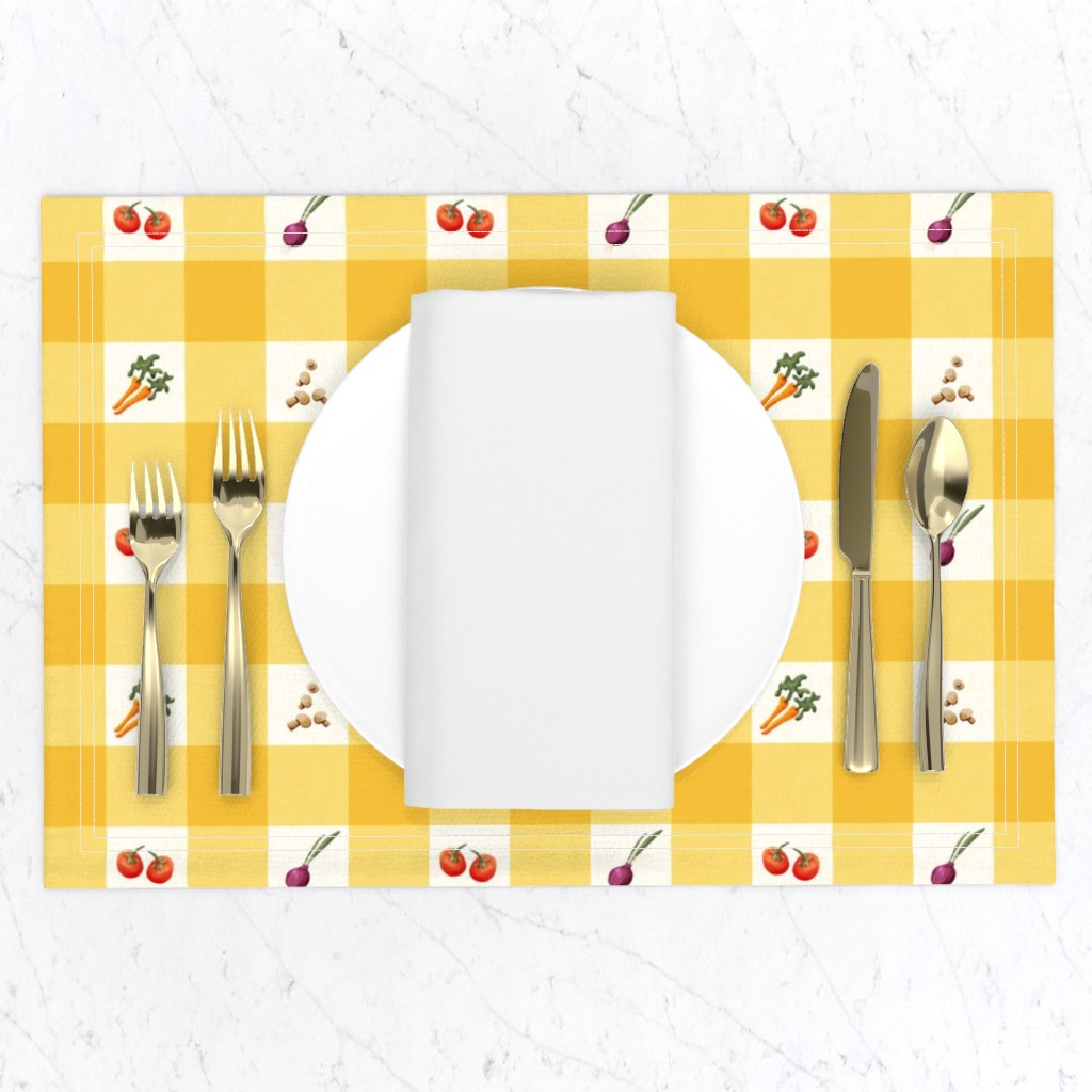 Farmers Market Soup gingham yellow placemat by Sheri42
