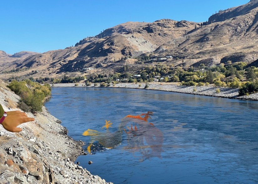 collage of a moment to remember; hand with watch; dragon in the swirling river; by Sheri42
