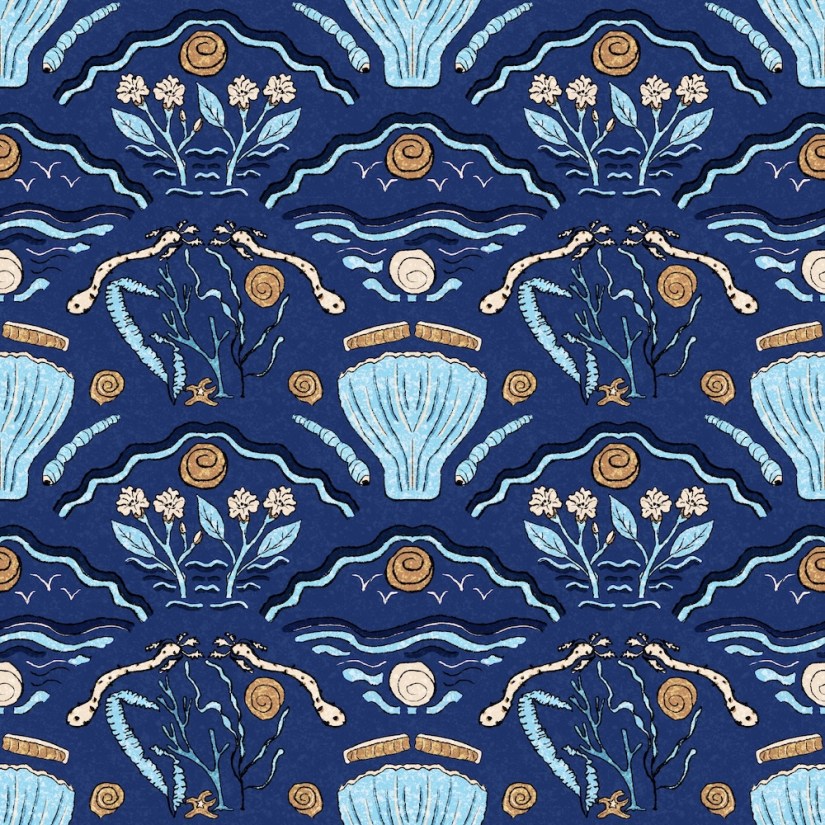 beachy boho scallop style sea creatures pattern by Sheri42