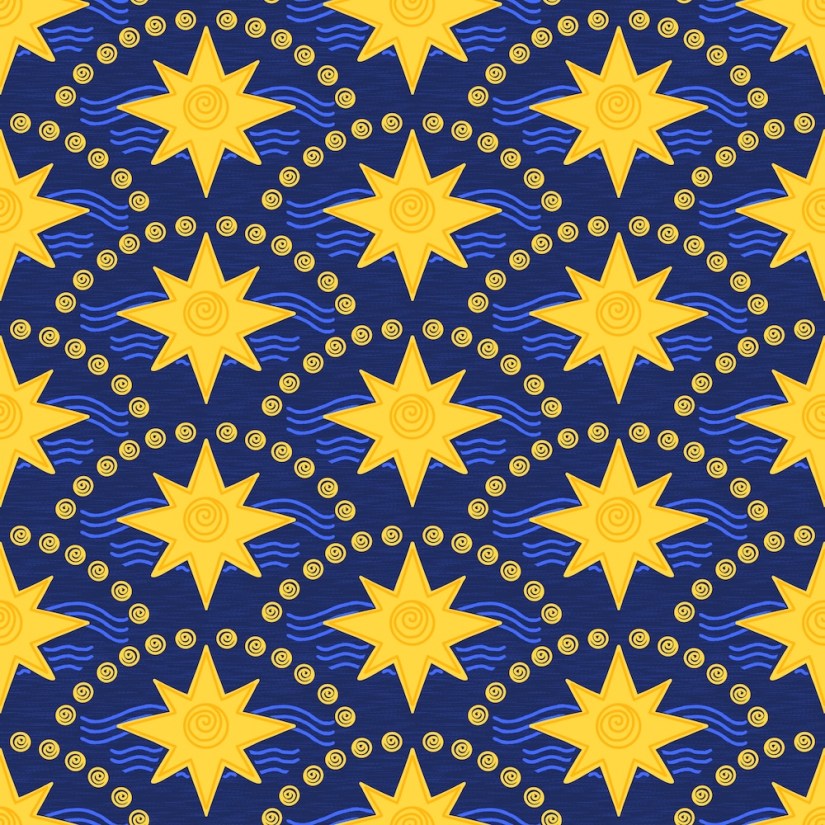 scallop sun by the beach motifs in bright yellow and blues by Sheri42