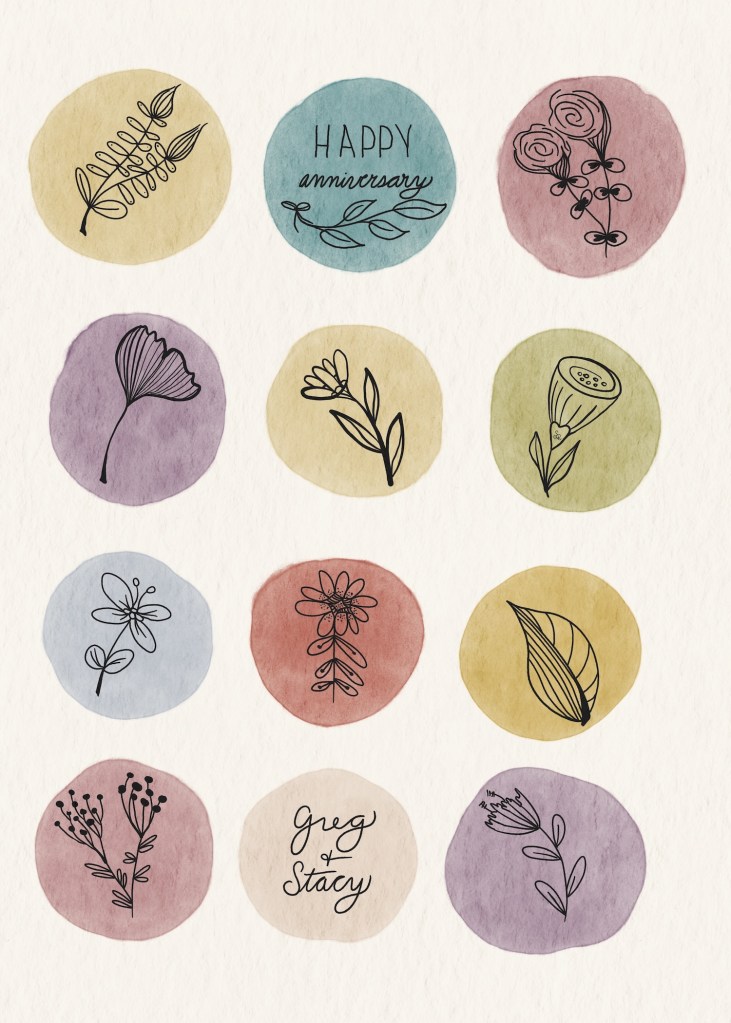 Doodle with watercolor and micron pen -- became an anniversary card