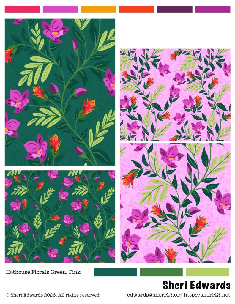 tear sheet for Hothouse Florals in Green and Pink by sheri42