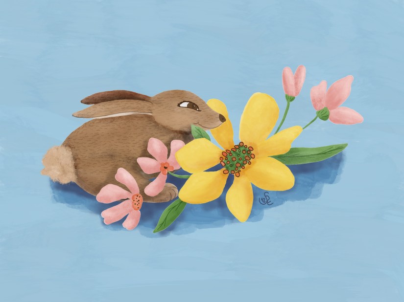 color illustration for spring: bunny in the flowers by Sheri42