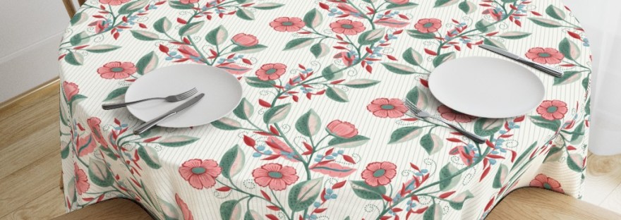 On Spoonflower Chintz Revival tablecloth by Sheri42