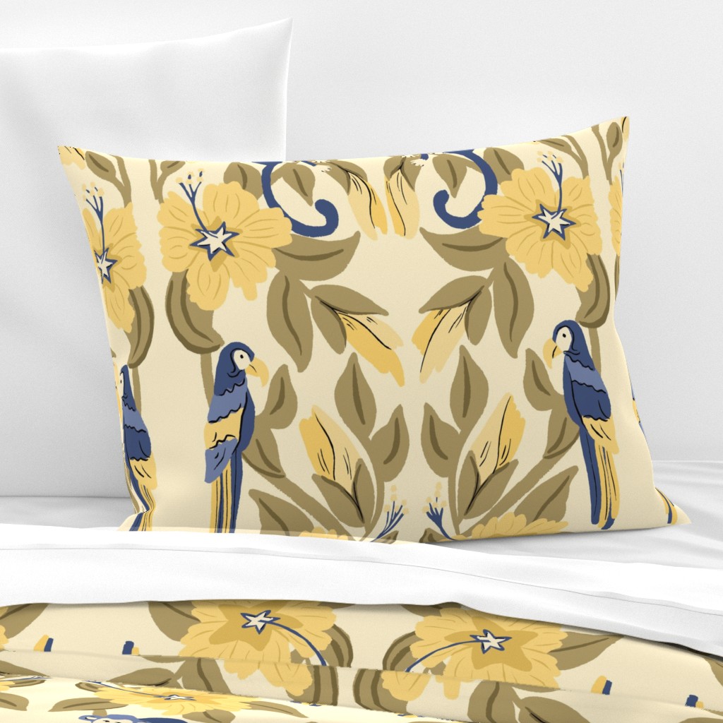 Jungle Monkeys Playful Parrots Nursery Dreams

Inviting symmetrical motifs of hand drawn playful monkeys and parrots hiding among yellow hibiscus in a leafy canopy of lush tropical plants in a soft palette of yellow, blue, and warm greens. Craftsman design perfect for the nursery.  Pillow Sham. Design by Sheri42