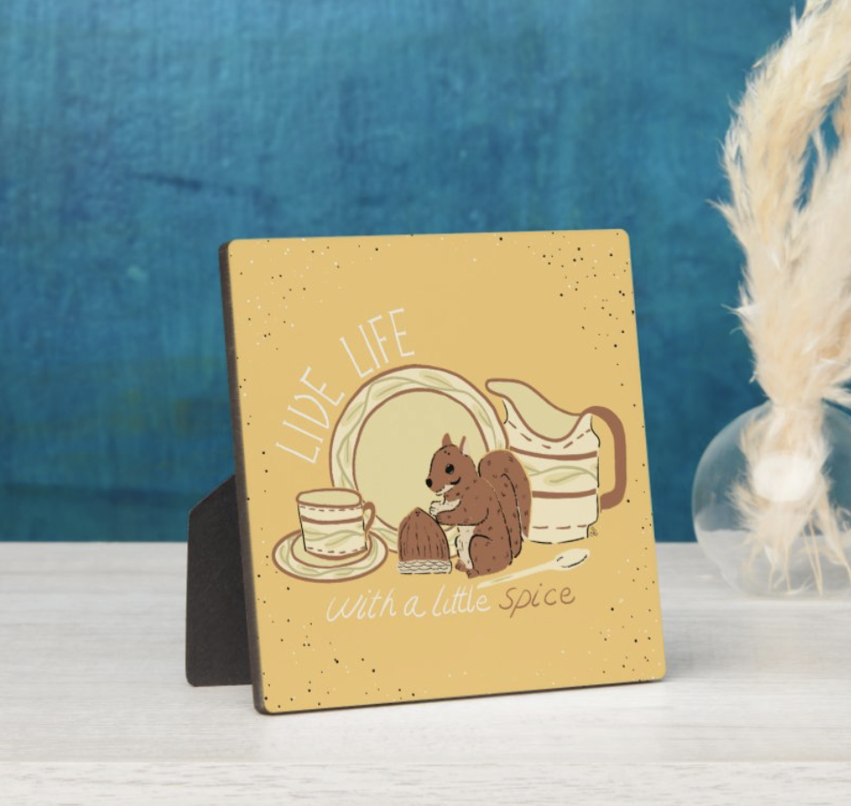 Live life with a little spice plaque with easel by Sheri42 on Zazzle