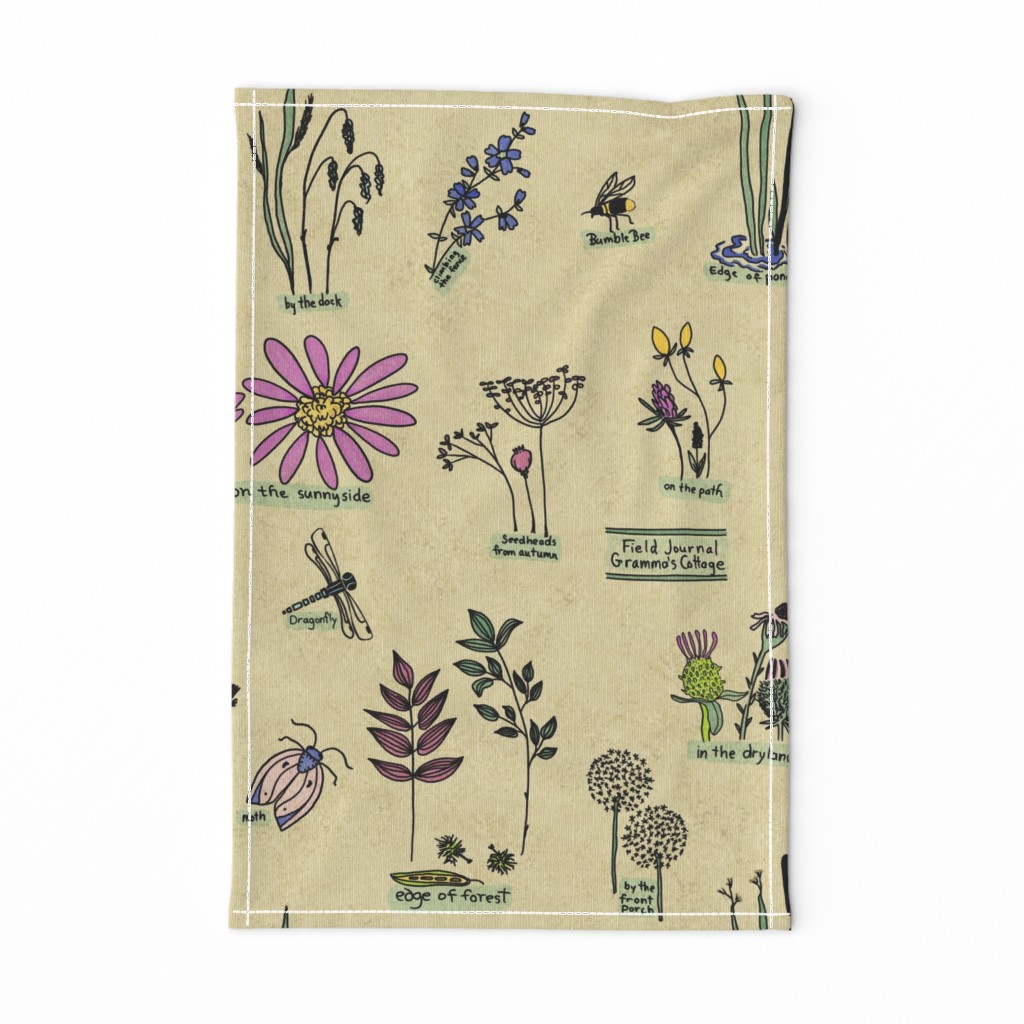 Herbarium Botanical Field Journal for Gramma’s Cottage by Sheri 42, tea towel on Spoonflower