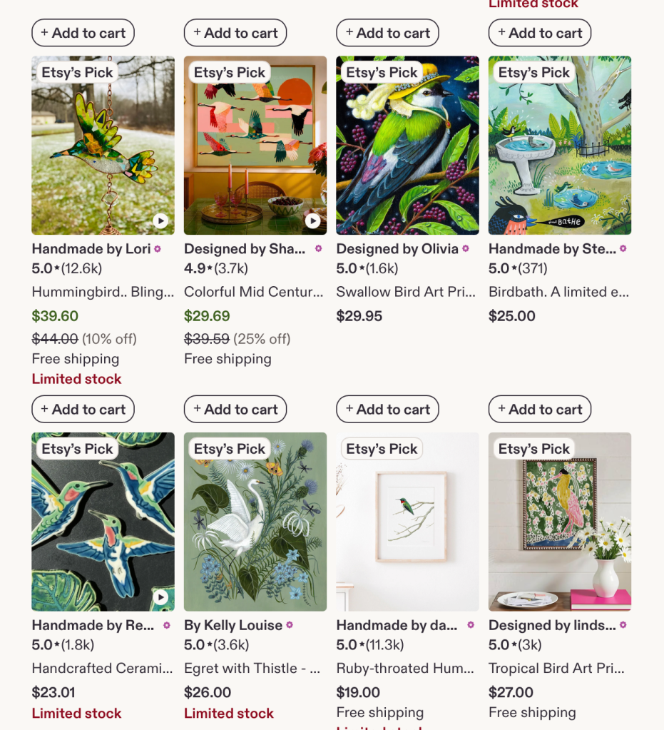 further down in the search for "folk art birds by the pond print" to see if the topic is one others look for.