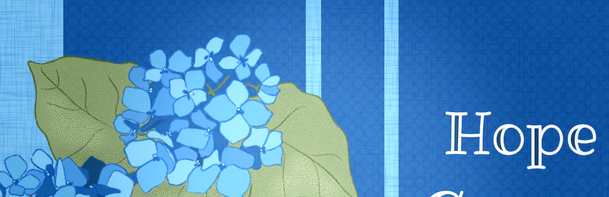 hydrangea hope illustration by Sheri42: hydrangea blossoms on bold striped background