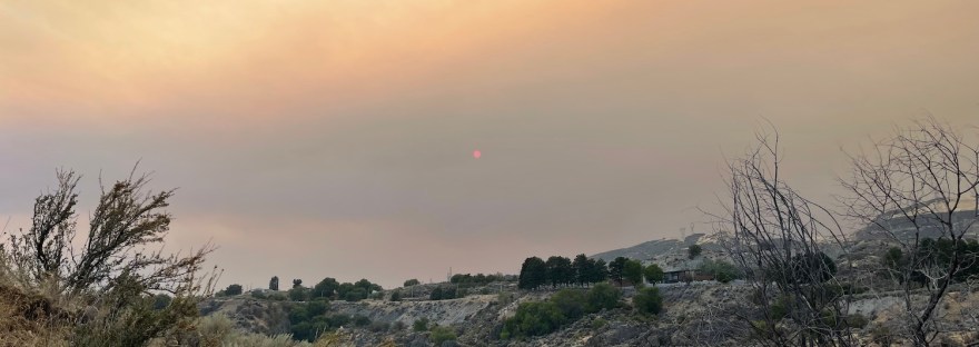 Red Sun from wildfire smoke at Crescent Bay near Grand Coulee, WA