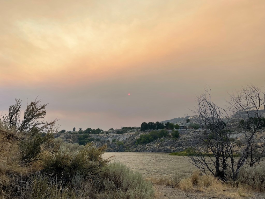 Red Sun from wildfire smoke at Crescent Bay near Grand Coulee, WA