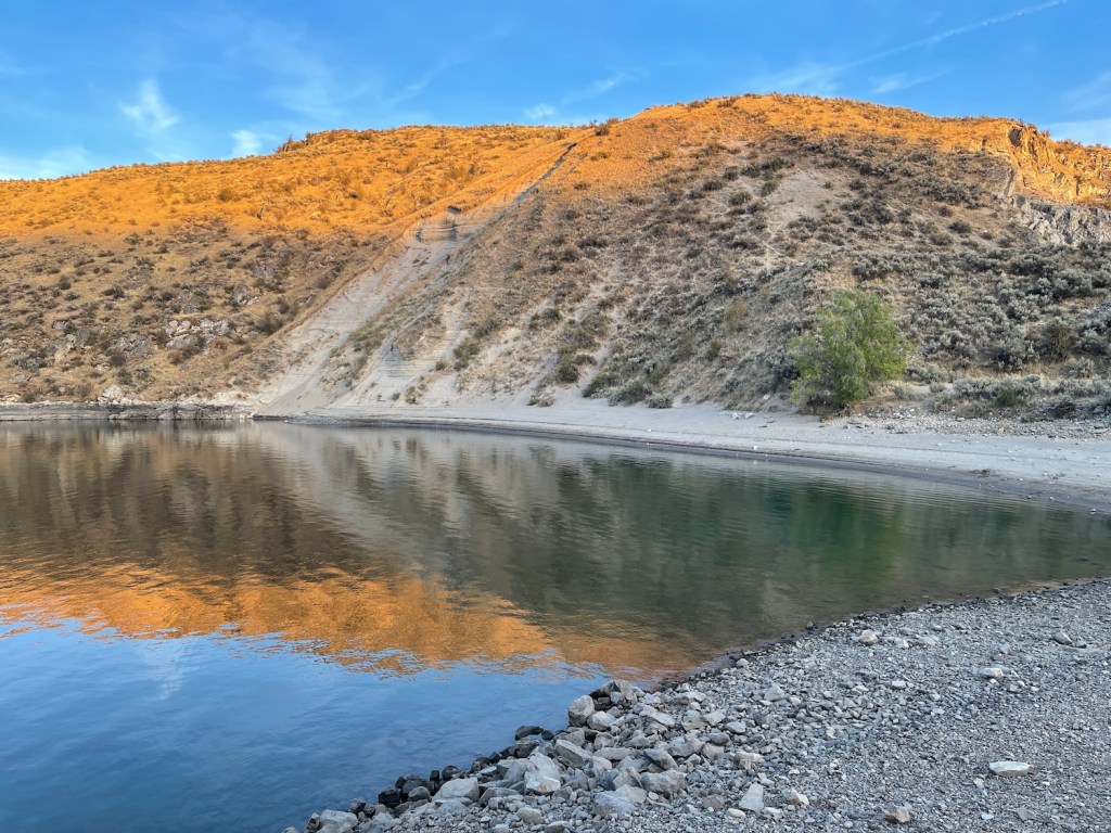 Sunset reflections at Crescent Bay on Lake Roosevelt National Recreation Area
