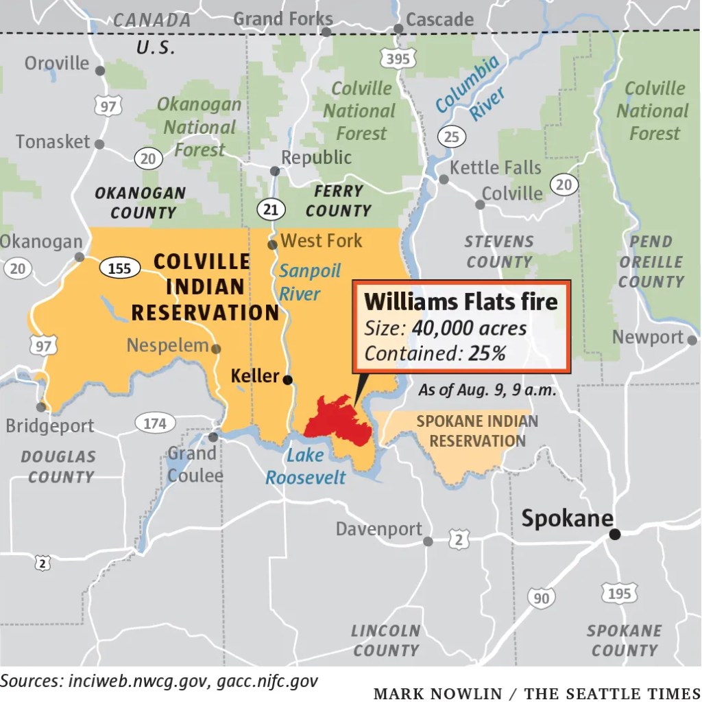 https://inciweb.wildfire.gov
Map of Williams Flats Fire
Aug 9, 2019
Mark Nowlin/ Seattle times