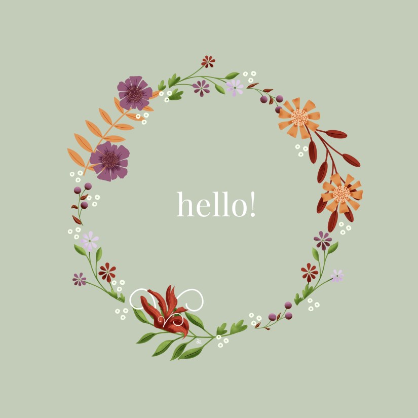 Hello inside a fall floral wreath by Sheri42